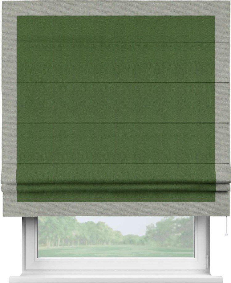Римская штора «Кортин» с кантом Чесс, для проема, ткань блэкаут однотонный зелёный перламутр