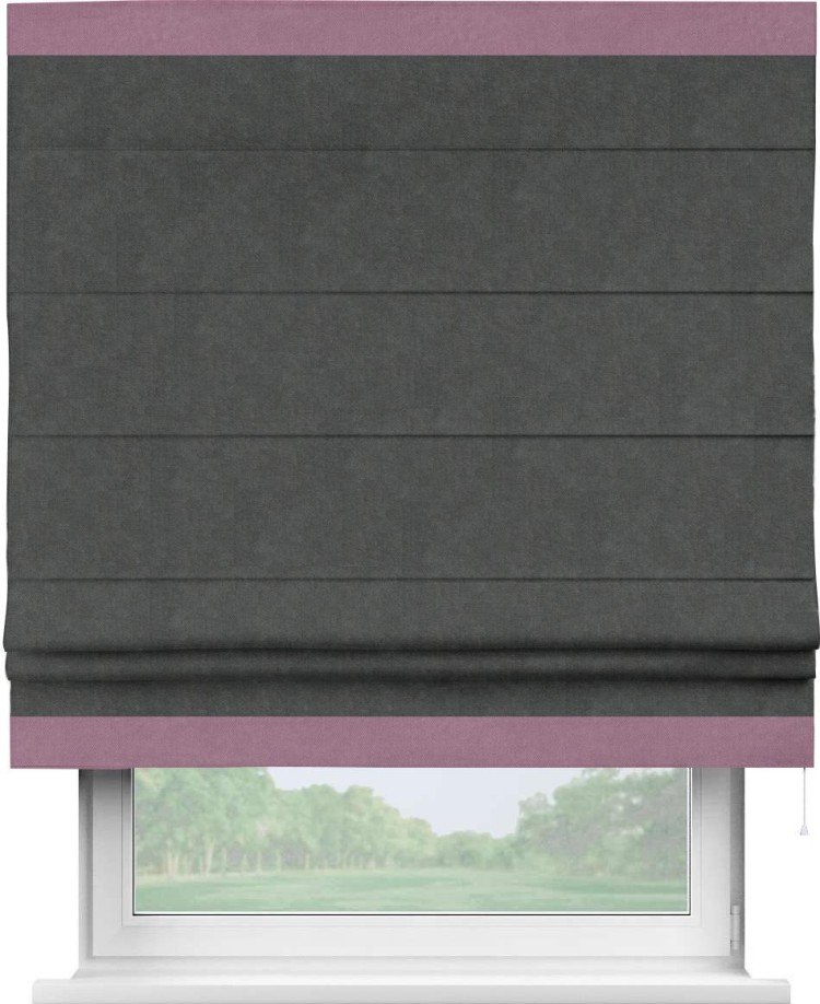 Римская штора «Кортин» с кантом Горизонт, для проема, ткань вельвет цвет тёмно-серый