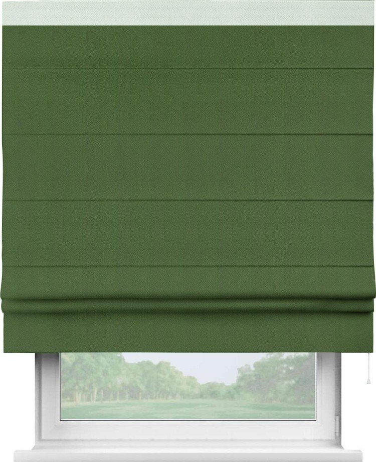 Римская штора «Кортин» с кантом Кинг, для проема, ткань блэкаут однотонный зелёный перламутр