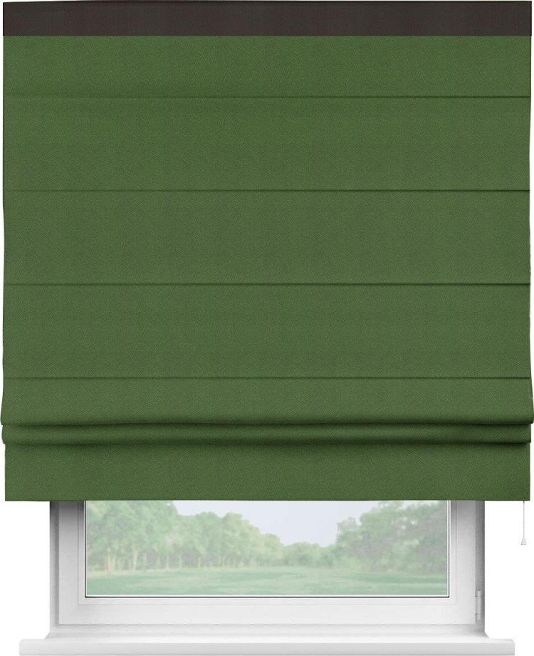 Римская штора «Кортин» с кантом Кинг, для проема, ткань блэкаут однотонный зелёный перламутр